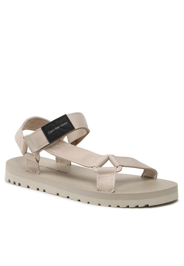 Sandały Calvin Klein Jeans Prefresato Webbing Strap Badge YM0YM00639 Eggshell ACF. Kolor: szary. Materiał: materiał