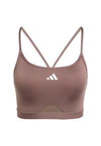 Adidas - Biustonosz Aeroreact Training 3-Stripes. Kolor: wielokolorowy, beżowy, brązowy. Materiał: materiał