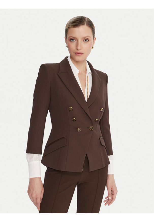 Elisabetta Franchi Marynarka GI-174-56E2-V660 Brązowy Regular Fit. Kolor: brązowy. Materiał: syntetyk