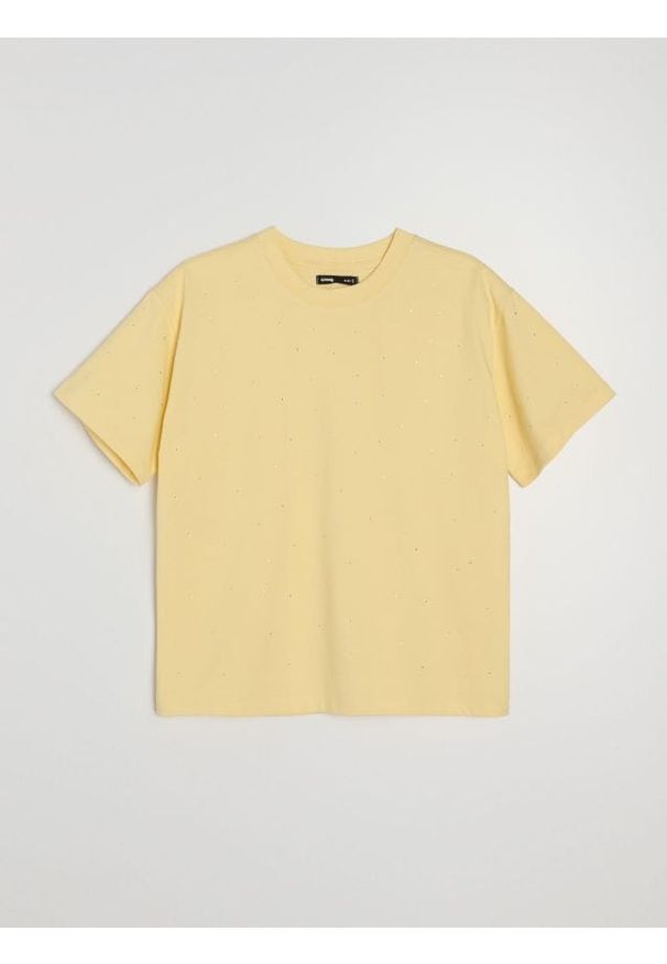 Sinsay - Bawełniana koszulka z cyrkoniami - żółty. Kolor: żółty. Materiał: bawełna