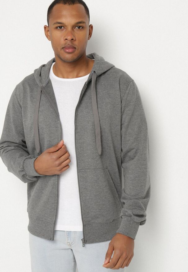 Born2be - Ciemnoszara Bluza z Bawełną Kapturem i Sznurkami Asallin. Okazja: na co dzień. Typ kołnierza: kaptur. Kolor: szary. Materiał: bawełna. Styl: klasyczny, casual