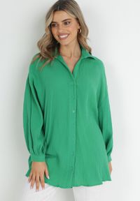 Born2be - Zielona Bawełniana Koszula o Długim Fasonie Oversize Atherene. Kolor: zielony. Materiał: bawełna. Długość: długie #2