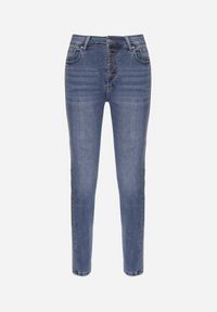 Born2be - Niebieskie Dopasowane Jeansy z Bawełną Wysokim Stanem i Ozdobnymi Guzikami Felandra. Okazja: na co dzień. Stan: podwyższony. Kolor: niebieski. Styl: elegancki, casual #3