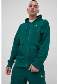 adidas Performance Bluza bawełniana męska kolor zielony z kapturem gładka. Typ kołnierza: kaptur. Kolor: zielony. Materiał: bawełna. Wzór: gładki, aplikacja #1