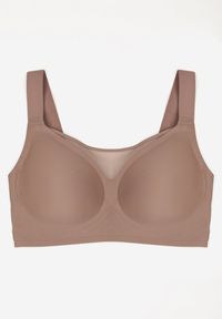 Born2be - Ciemnobeżowy Gładki Biustonosz z Siateczkową Wstawką i Szerokimi Ramiączkami Salandrea. Kolor: beżowy. Rodzaj stanika: wyciągane miseczki. Wzór: gładki #3