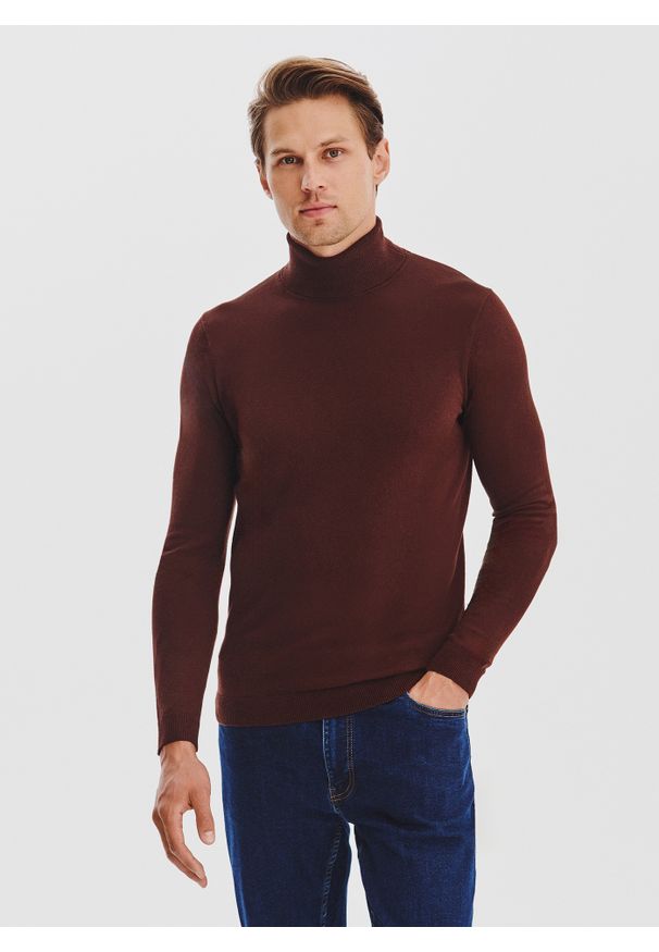 Pako Lorente - PAKO LORENTE - Brązowy gładki golf męski. Typ kołnierza: golf. Kolor: biały, brązowy, czarny, zielony. Materiał: poliamid, bawełna, elastan. Wzór: gładki. Sezon: jesień