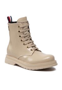 TOMMY HILFIGER - Tommy Hilfiger Trapery Lace-Up Bootie T4A5-32411-1453500 M Beżowy. Kolor: beżowy. Materiał: skóra #7