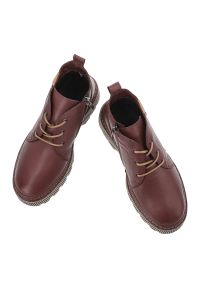 Bordowe Botki Artiker Ocieplane Obuwie Damskie. Okazja: na co dzień. Zapięcie: sznurówki. Kolor: czerwony. Materiał: skóra. Styl: casual, klasyczny #4