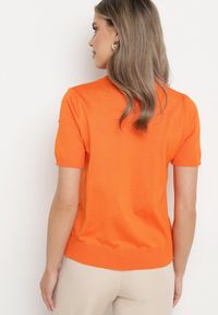Born2be - Pomarańczowy Wiskozowy T-shirt Ozdobiony Cyrkoniami Nililena. Okazja: na co dzień. Typ kołnierza: dekolt w łódkę. Kolor: pomarańczowy. Materiał: wiskoza. Wzór: aplikacja. Styl: klasyczny, casual, elegancki, wizytowy #6