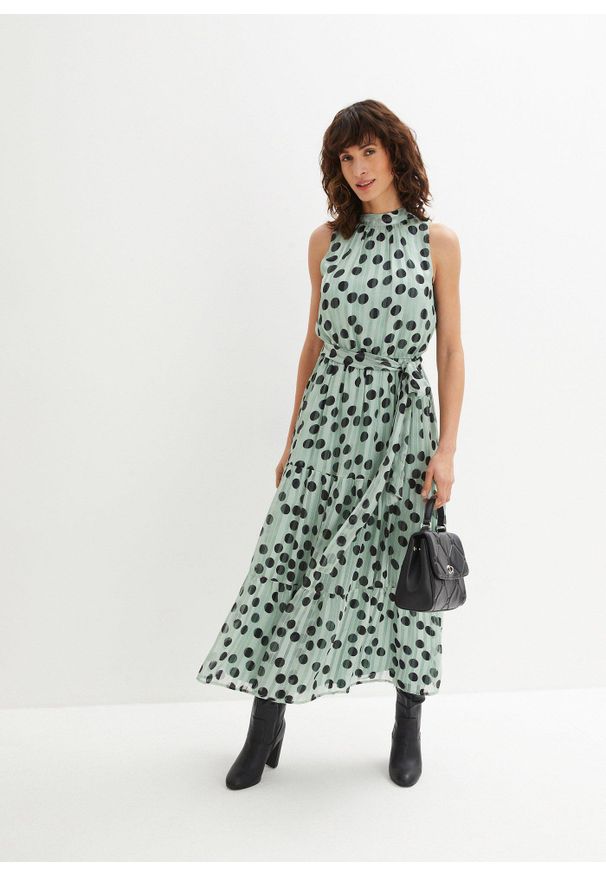 bonprix - Sukienka szyfonowa. Kolor: zielony. Materiał: szyfon. Styl: wizytowy