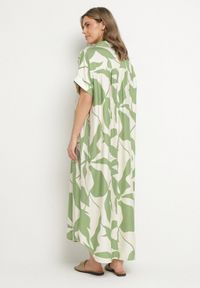Born2be - Jasnozielona Sukienka Rozkloszowana z Bawełną w Abstrakcyjny Print Telanisa. Okazja: na co dzień. Kolor: zielony. Materiał: bawełna. Wzór: nadruk. Typ sukienki: rozkloszowane. Styl: elegancki, casual #4