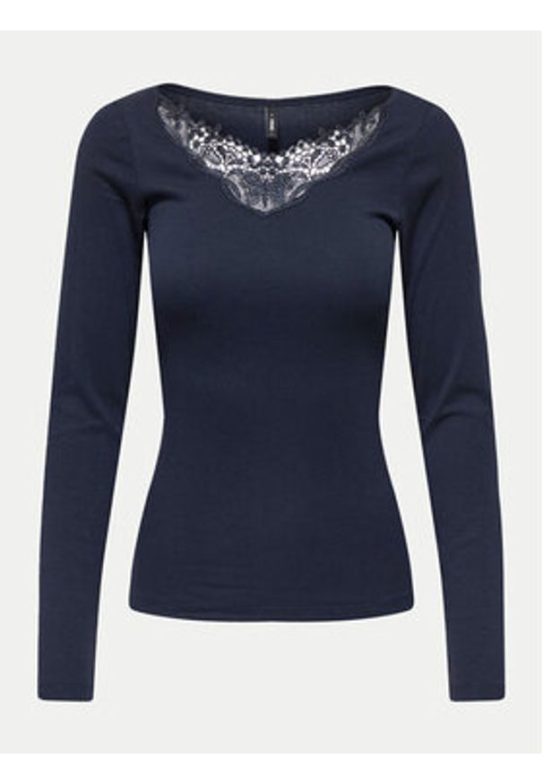 only - ONLY Bluzka Kira 15302894 Granatowy Slim Fit. Kolor: niebieski. Materiał: bawełna