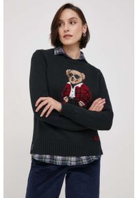 Polo Ralph Lauren sweter bawełniany kolor czarny. Typ kołnierza: polo. Kolor: czarny. Materiał: bawełna. Styl: klasyczny #1