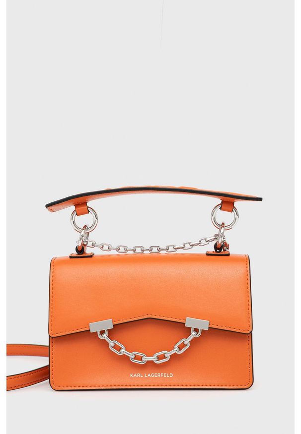 Karl Lagerfeld torebka skórzana 206W3054.61 kolor pomarańczowy. Kolor: pomarańczowy. Materiał: skórzane. Rodzaj torebki: na ramię