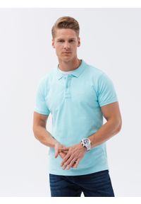 Ombre Clothing - Koszulka polo z dzianiny pique - błękitna V2 - Rozmiar: M. Typ kołnierza: polo. Kolor: niebieski. Materiał: dzianina. Wzór: haft