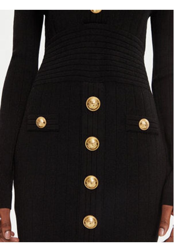 Balmain Sukienka dzianinowa DF1R8059KB07 Czarny Regular Fit. Kolor: czarny. Materiał: wiskoza
