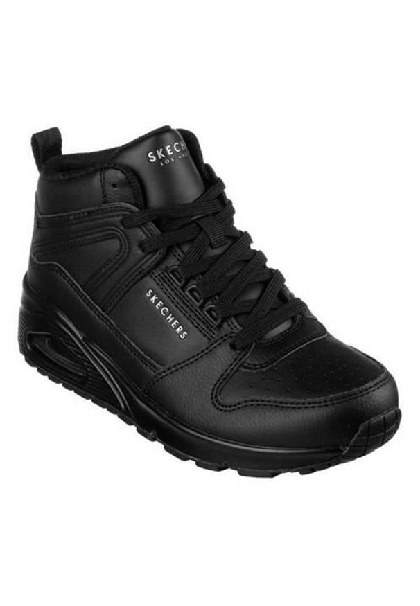 skechers - Buty do chodzenia damskie Skechers Uno High Regards. Wysokość cholewki: za kostkę. Zapięcie: sznurówki. Kolor: czarny. Materiał: guma, tkanina, skóra, materiał, syntetyk. Szerokość cholewki: normalna. Sport: turystyka piesza