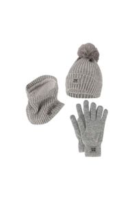 HEAT KEEPER - Damski Zimowy Zestaw Termiczny - Czapka + Rękawiczki + Komin - Szary. Kolor: szary. Materiał: poliester. Sezon: zima. Styl: sportowy #1