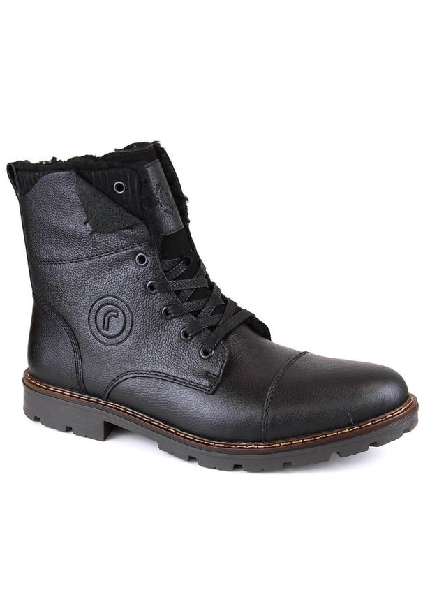 Skórzane botki buty męskie ocieplane wełną czarne Rieker 32133-00. Kolor: czarny. Materiał: skóra ekologiczna