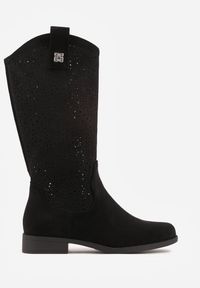 Renee - Czarne Ażurowe Botki z Geometryczną Ozdobą Naeraste. Okazja: na co dzień. Kolor: czarny. Materiał: jeans. Wzór: geometria, ażurowy, aplikacja. Styl: casual #5