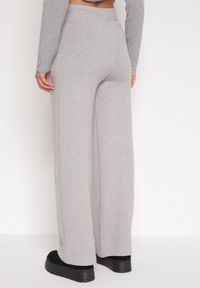 Born2be - Szare Dzianinowe Spodnie o Szerokim Kroju ze Sznurkami Melatusa. Okazja: na co dzień. Stan: podwyższony. Kolor: szary. Materiał: dzianina. Styl: klasyczny, casual, elegancki #3