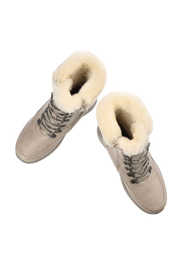 Beżowe Botki G-Comfort Ocieplane Buty Damskie. Okazja: na co dzień. Zapięcie: zamek. Kolor: beżowy. Materiał: syntetyk, materiał, futro. Sezon: zima. Obcas: na obcasie. Styl: casual, elegancki. Wysokość obcasa: niski