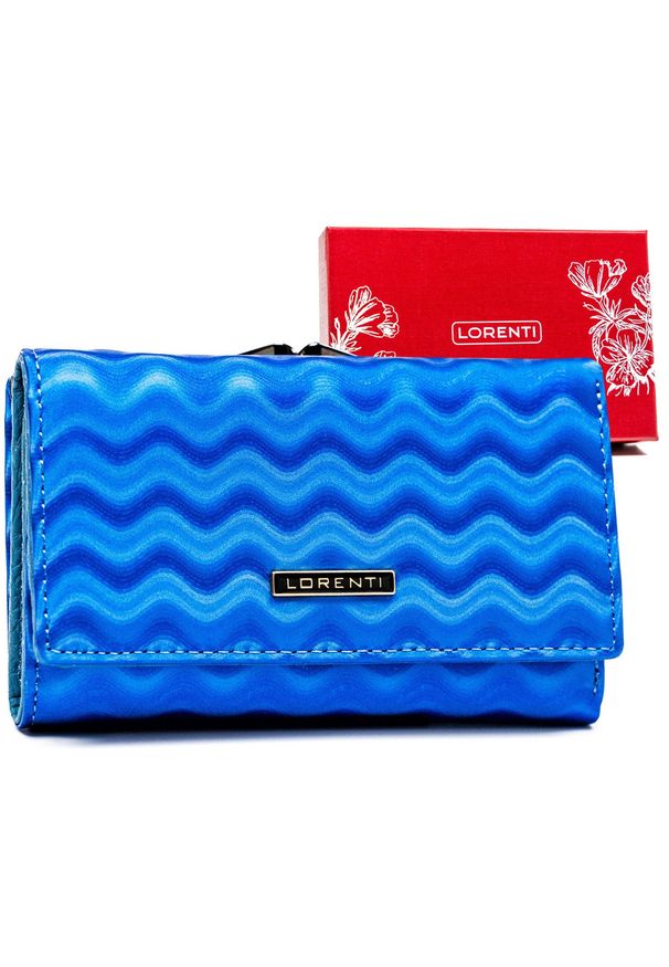 LORENTI - Portfel skórzany fale Lorenti 55020-WAV niebieski. Kolor: niebieski. Materiał: skóra. Wzór: aplikacja