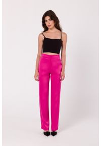 MOE - Różowe Eleganckie Damskie Spodnie z Szeroką Nogawką. Kolor: różowy. Materiał: poliester, elastan. Styl: elegancki #1