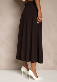Renee - Brązowa Spódnica o Rozkloszowanym Kroju Melobia. Okazja: na co dzień. Kolor: brązowy. Wzór: gładki, aplikacja. Styl: casual, elegancki