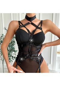 Intica - Body z paskami na specjalne okazje Lediana. Kolor: czarny. Materiał: materiał. Wzór: aplikacja #4