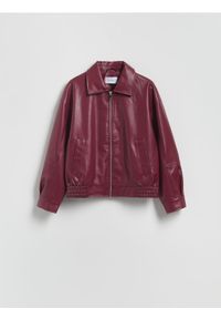Reserved - Kurtka bomberka z kołnierzykiem - burgundowy. Kolor: czerwony. Materiał: skóra #1