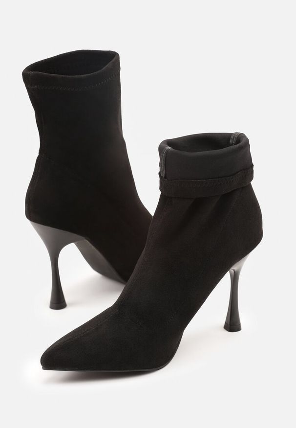 Renee - Czarne Botki Vices na Szpilce w Stylu Klepsydry Noraye. Okazja: na spotkanie biznesowe. Kolor: czarny. Materiał: jeans. Szerokość cholewki: normalna. Obcas: na szpilce. Styl: elegancki, biznesowy, klasyczny. Wysokość obcasa: średni