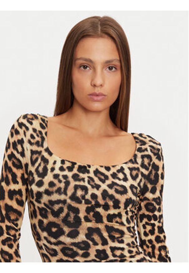 Marciano Guess Sukienka koktajlowa 4BGK12 6264A Brązowy Slim Fit. Kolor: brązowy. Materiał: wiskoza. Styl: wizytowy