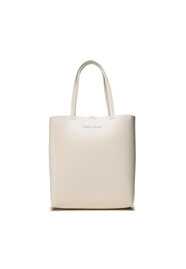 Tommy Jeans Torebka Must North South Patent Tote AW0AW15540 Beżowy. Kolor: beżowy. Materiał: skórzane