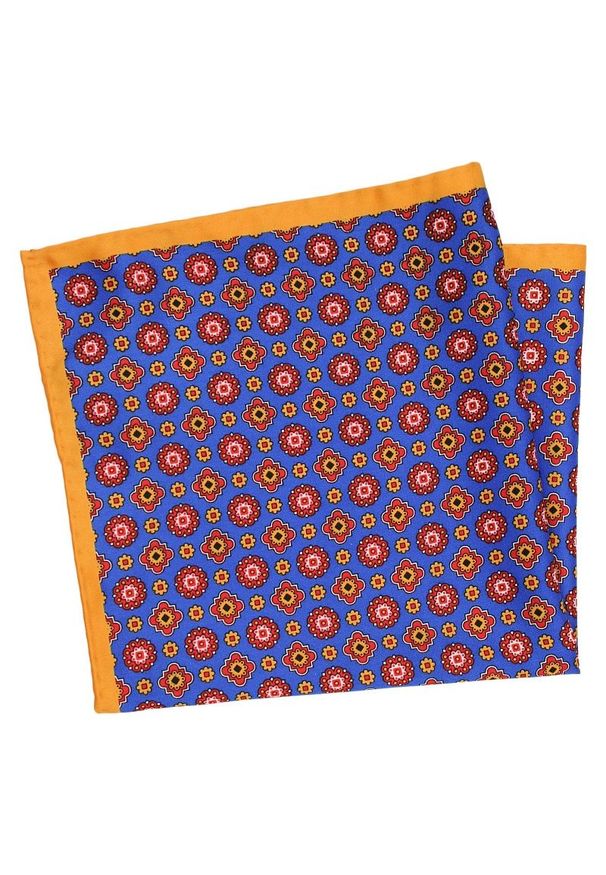 Chattier - Niebiesko-Żółta Elegancka Męska Poszetka -CHATTIER- Wzór Geometryczny. Kolor: niebieski, złoty, żółty, wielokolorowy. Materiał: mikrofibra. Wzór: geometria