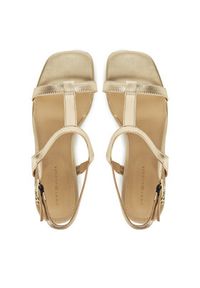 TOMMY HILFIGER - Tommy Hilfiger Sandały Leather Block Heel Sandal Metal FW0FW08590 Złoty. Kolor: złoty. Materiał: skóra