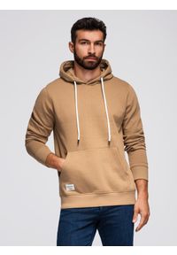 Ombre Clothing - Męska bluza dresowa BASIC kangurka z kapturem - brązowa V2. Okazja: na co dzień. Typ kołnierza: kaptur. Kolor: brązowy. Materiał: dresówka. Styl: casual