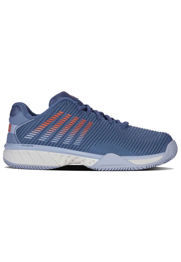 Buty do tenisa męskie K-Swiss Hypercourt Express 2. Kolor: fioletowy. Materiał: materiał, syntetyk. Szerokość cholewki: normalna. Sport: tenis