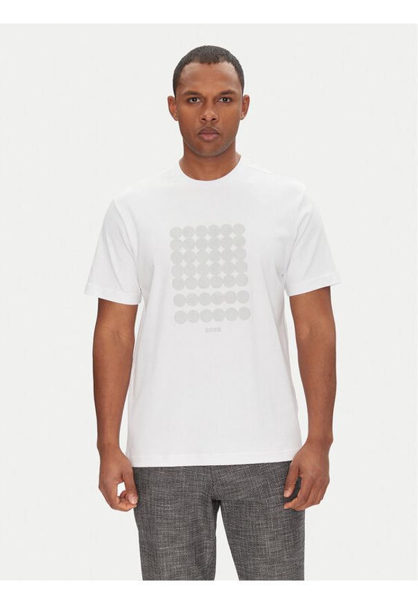 BOSS T-Shirt Tee Print Striped C 50537845 Biały Relaxed Fit. Kolor: biały. Materiał: bawełna. Wzór: nadruk