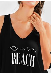 Shirt plażowy z wycięciami i frędzlami bonprix czarny. Okazja: na plażę. Kolor: czarny #4