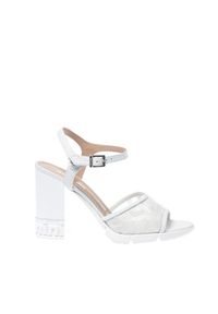 Baldinini - BALDININI - Białe skórzane sandały na słupku. Zapięcie: sprzączka. Kolor: biały. Materiał: skóra. Obcas: na słupku. Styl: klasyczny #2