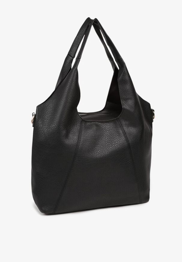 Born2be - Czarna Torebka Typu Shopper z Dodatkową Saszetką i Przeszyciami Latarina. Kolor: czarny. Styl: casual, klasyczny