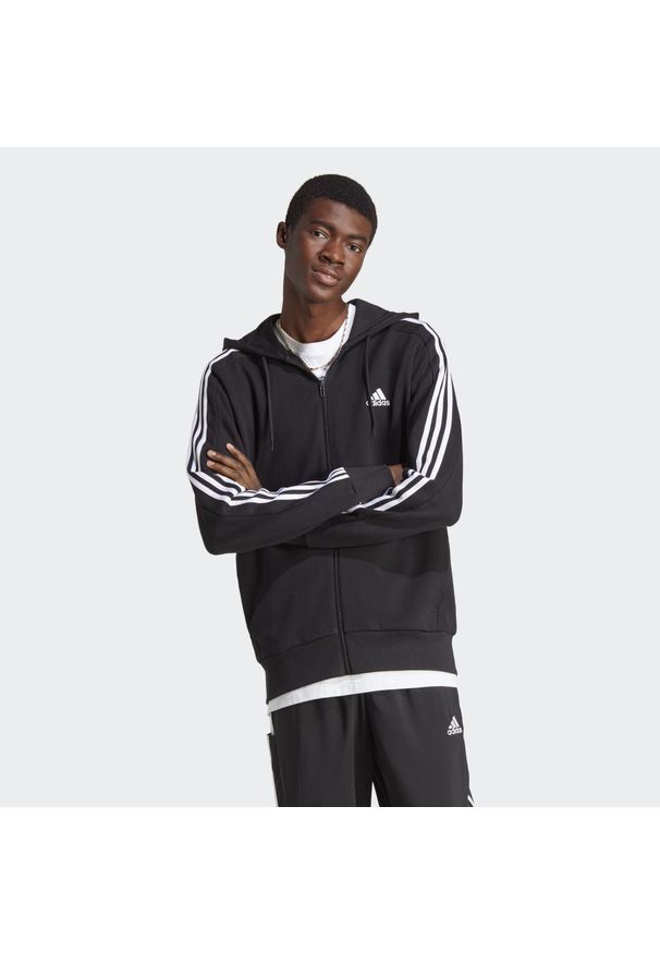 Adidas - Essentials French Terry 3-Stripes Full-Zip Hoodie. Okazja: na co dzień. Typ kołnierza: kaptur. Kolor: czarny, wielokolorowy, biały. Styl: casual, sportowy. Sport: fitness
