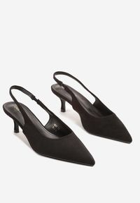 Renee - Czarne Czółenka Slingback na Obcasie Kaczuszka z Noskiem w Szpic Tulabis. Okazja: na co dzień. Zapięcie: pasek. Kolor: czarny. Materiał: jeans. Obcas: na obcasie. Styl: casual, elegancki. Wysokość obcasa: średni