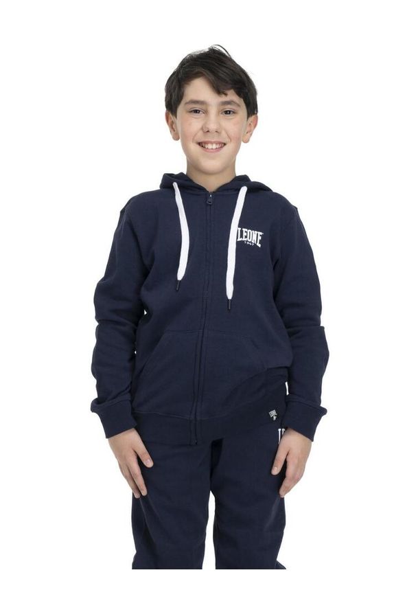 LEONE 1947 APPAREL - Podstawowy dres dziecięcy z kapturem i zamkiem błyskawicznym na całej długości. Okazja: na uczelnię. Kolor: niebieski. Materiał: dresówka. Styl: sportowy