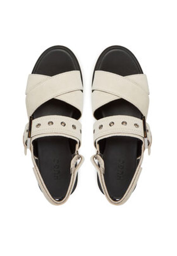 Hugo - HUGO Sandały Kris_Sandal_BKSD 50541753 Écru. Materiał: zamsz, skóra