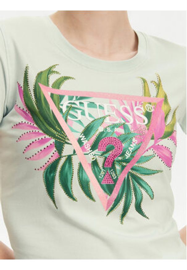 Guess T-Shirt W5GI07 J1314 Turkusowy Slim Fit. Kolor: turkusowy. Materiał: bawełna