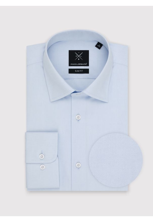 Pako Lorente - PAKO LORENTE – Gładka koszula męska w kolorze jasnoniebieskim. Kolor: wielokolorowy, niebieski, szary, beżowy. Materiał: bawełna. Długość rękawa: długi rękaw. Długość: długie. Wzór: gładki