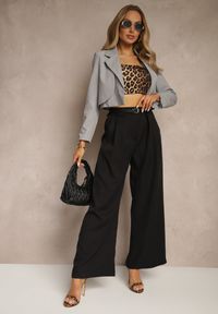 Renee - Czarne Szerokie Spodnie High Waist o Garniturowym Kroju z Zakładkami Uliadorea. Okazja: na co dzień. Stan: podwyższony. Kolor: czarny. Styl: klasyczny, elegancki, casual
