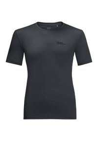 Koszulka sportowa męska Jack Wolfskin Tech. Kolor: szary, czarny, wielokolorowy. Materiał: poliester. Długość rękawa: krótki rękaw. Długość: krótkie. Sport: turystyka piesza